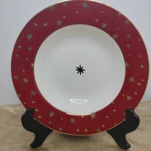 4 Sakura Galaxy Red Holiday Dinnerware Rimmed Soup Bowls 14K Stars NEW 8"5